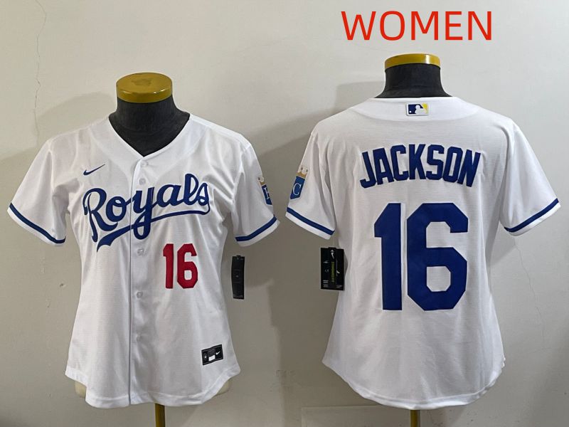 Women Kansas City Royals #16 Jackson White Game Nike MLB Jersey style 002->women mlb jersey->Women Jersey